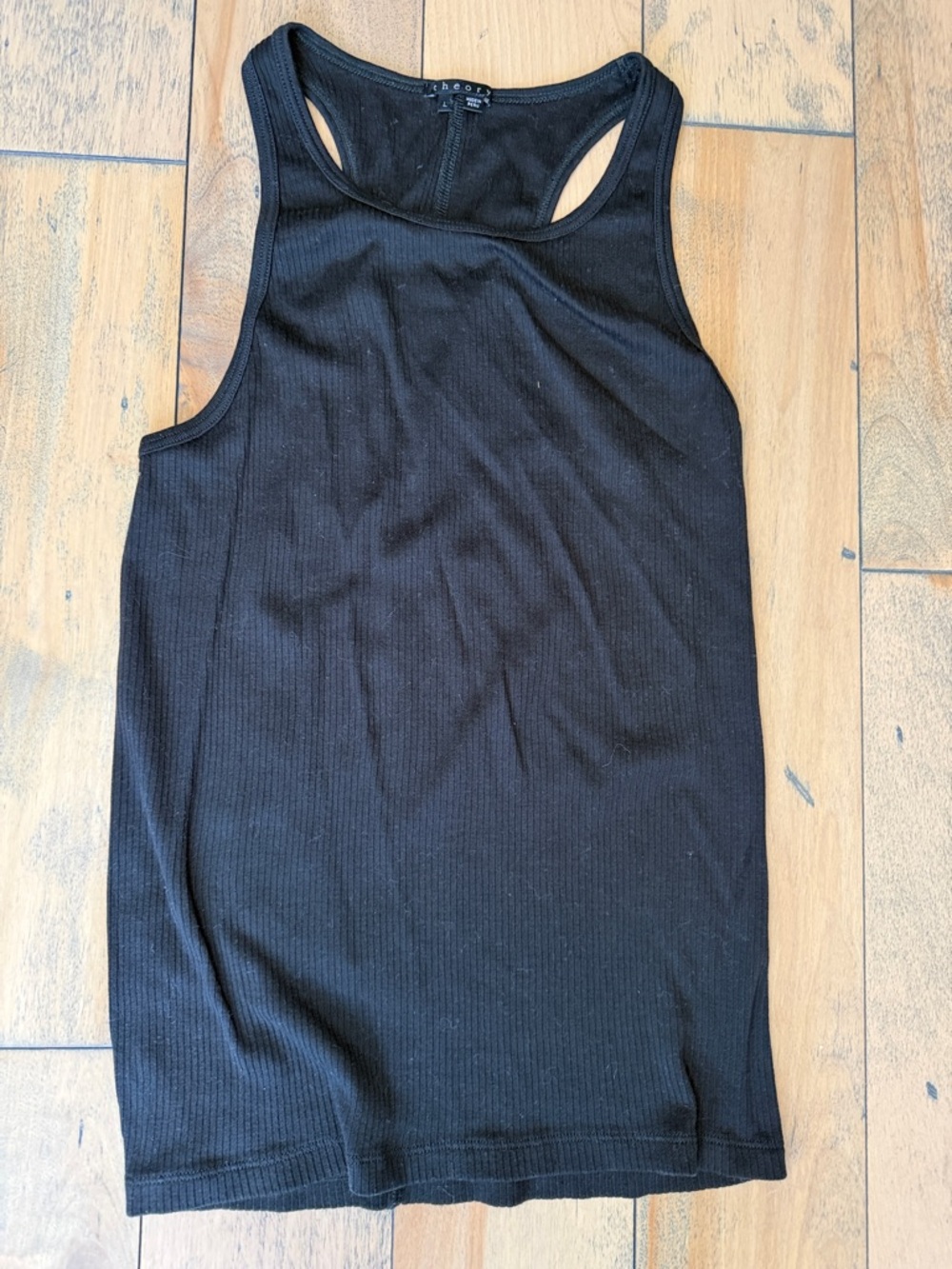 Theory Black Ribbed Racerback Tank Top as large as